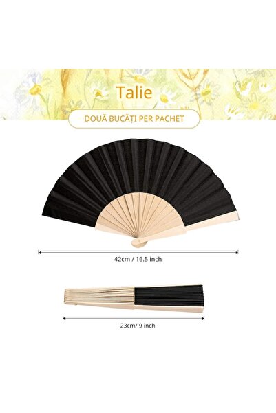 GWHOLE Black wooden and polyester fan, 2 pieces, foldable, DIY, gift, decoration, wedding