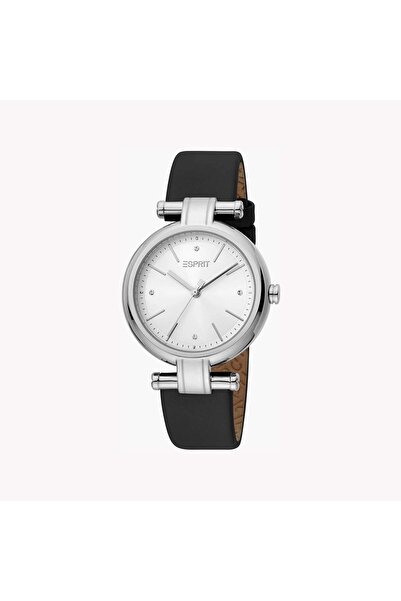 Esprit Women's Black Leather Watch, Silver Dial | Es1l143m0015