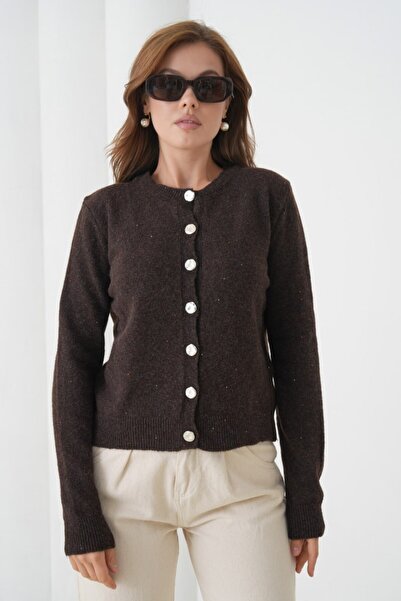 Noi Belis Simli Premium Yarn Crew Neck Regular Fit Knitwear Cardigan Aw25Hi0055