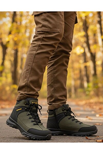 Budaks Men's Boots with Fleece Inside, Anti-Slip Thermo Sole, Winter Lace-Up Zippered Outdoor Trekking Boots