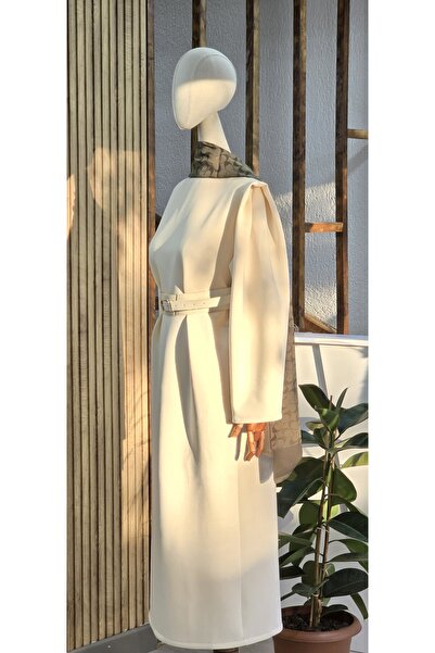 NANTİREA Bej Shoulder Pad Li Di̇ana Scuba Dress