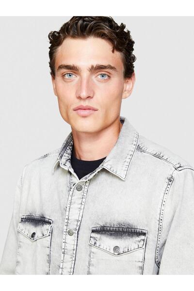 Sisley 100% Cotton Vintage Look Denim Shirt Men's Navy Blue Shirt - 323A5Tkysq039