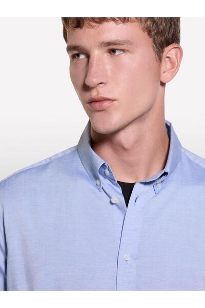 Sisley Liyosel and Cotton Blend Regular Fit Shirt Men's Blue Shirt - 324A5Seqsq049