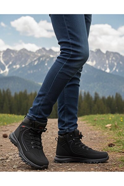 Budaks Men's Boots with Fleece Inside, Anti-Slip Thermo Sole, Winter Lace-Up Zippered Outdoor Trekking Boots