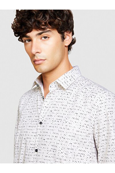 Sisley 100% Koton Slim Fit Geometric Pattern Poplin Shirt Men's Colorful Shirt - 323A58J2Sq033