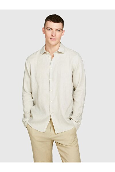 Sisley 100% Linen Regular Fit Shirt Men's Beige Shirt - 325P5Bkusq029