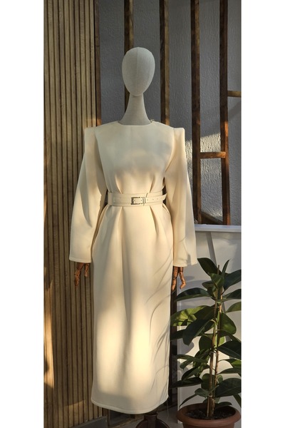 NANTİREA Bej Shoulder Pad Li Di̇ana Scuba Dress