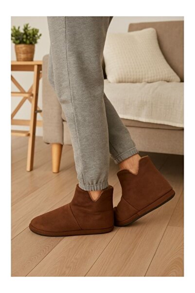 Motif Trend Erkek Termo Taban Peluş Astar Kahverengi Ev Botu Sıcak Tutan Konforlu Kışlık Ev Ayakkabısı