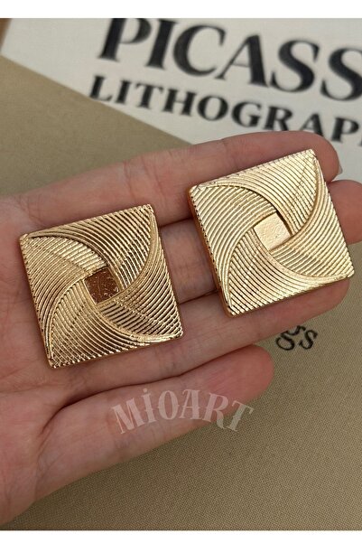 MioArt Gold Color Big Square Vintage Earrings
