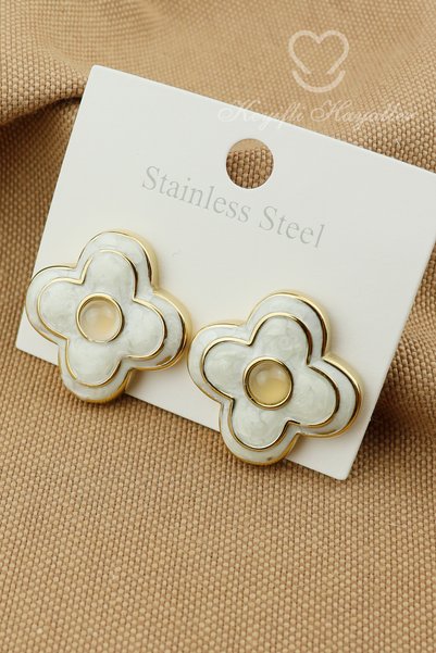 Keyifli Hayaller Original Steel Nail Earrings - Gold Flower Luck Steel Earrings Non-Tarnish Non-Fade Daily Wear 2.5cm