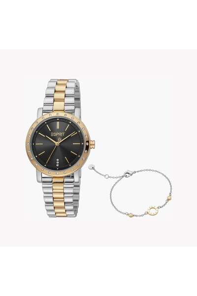 Esprit Women's Silver & Gold Watch, Black Dial | Es1l182m0045