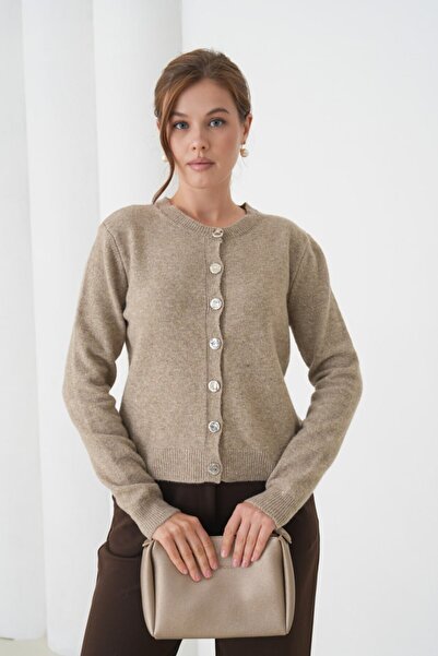 Noi Belis Simli Premium Yarn Crew Neck Regular Fit Knitwear Cardigan Aw25Hi0055