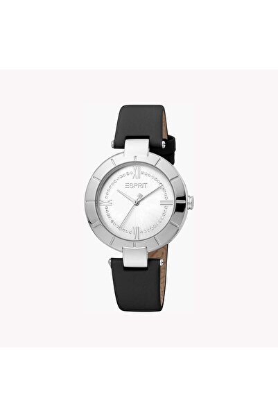 Esprit Women's Black Leather Watch, Silver Dial | Es1l153m0045