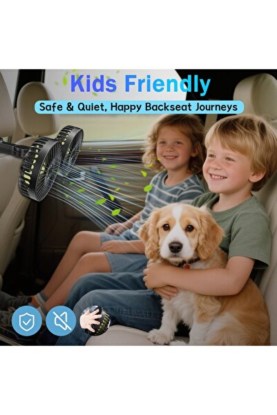 Qidoe Car Fan, 360°, 3 Speeds, USB Powered, Black