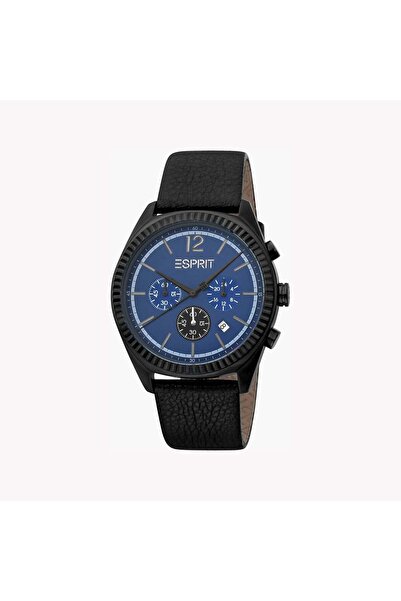Esprit Men's Black Leather Watch, Blue Dial | Es1g163m0055