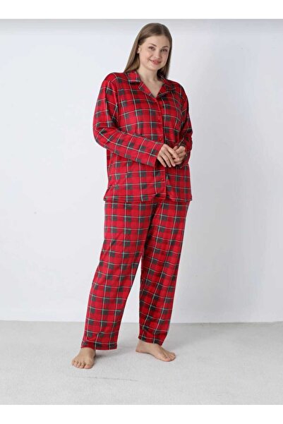 Estiva Plaid Soft Velvet Plus Size Front Button Pajama Set
