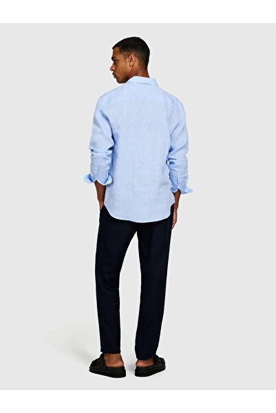 Sisley 100% льон, сорочка Regular Fit, чоловіча, синя сорочка - 325P5BKUSQ029