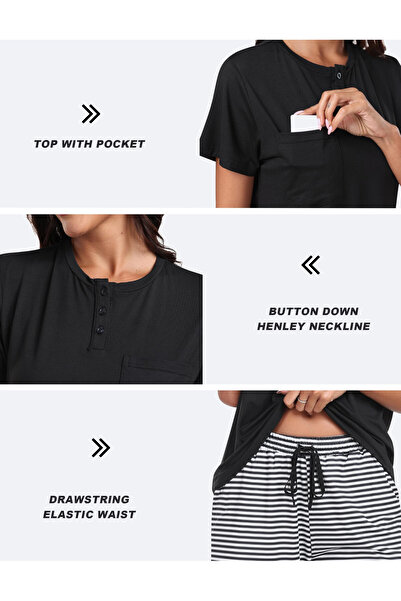 OEM MoFiz women's pajama set, size M, polyester, T-shirt and shorts, black