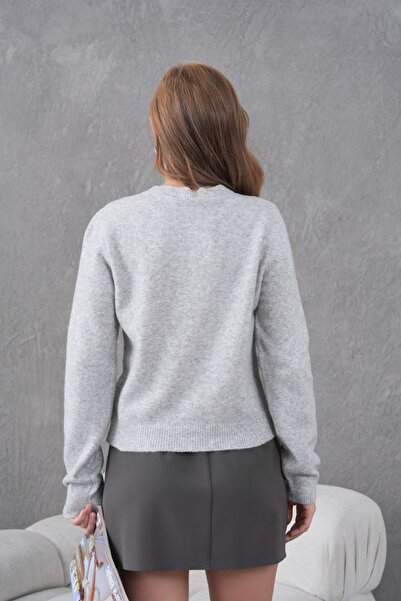 Noi Belis Simli Premium Yarn Crew Neck Regular Fit Knitwear Cardigan Aw25Hi0055