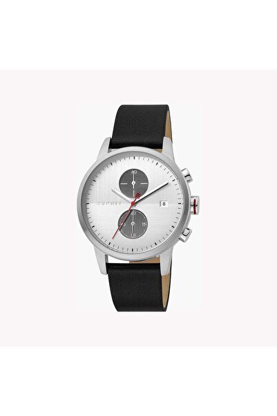 Esprit Men's Black Leather Watch, Silver Dial | Es1g034m0045