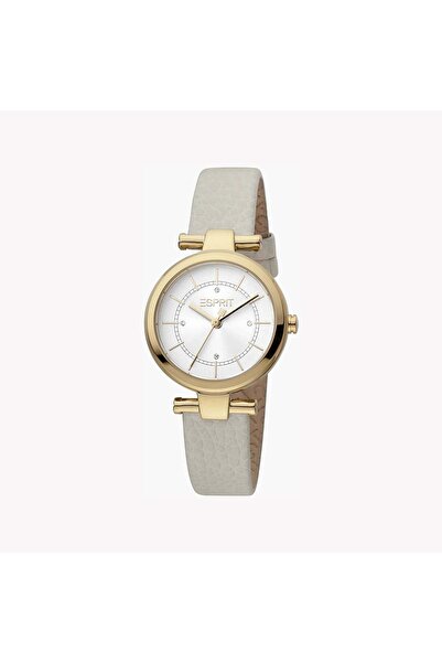 Esprit Women's Beige Leather Watch, Silver Dial | Es1l085m0035