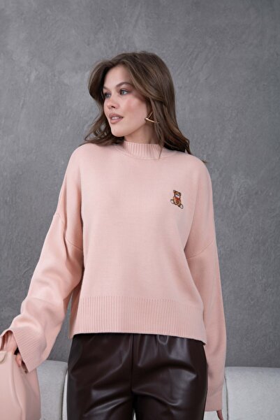 Noi Belis Oversized Teddy Bear Detailed Mock Neck Knitwear Sweater Aw25Kz0073