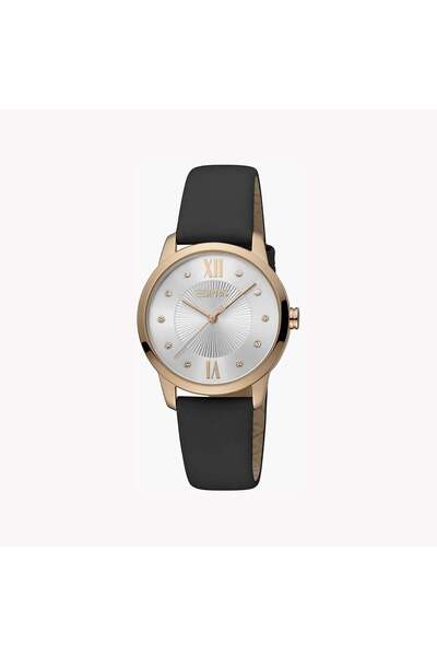 Esprit Women's Black Leather Watch, Silver Dial | Es1l167m0035