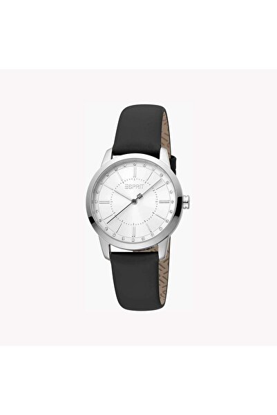 Esprit Women's Black Leather Watch, Silver Dial | Es1l116m0055