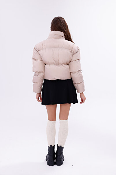 Generic Brand Women's New Season Cross Stitched Winter Coat with Rubber Detail Crop