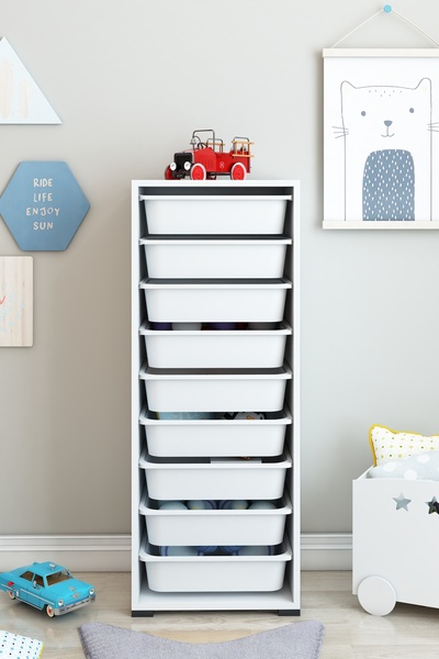 DEKOZUM KİDS Oyuncak Dolabı Çok Amaçlı Dekoratif Oyuncak Box Sepetli Dolap 9 ...