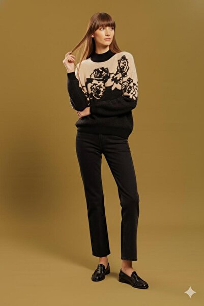 Lal Triko Rose Patterned Knitwear Sweater 12109