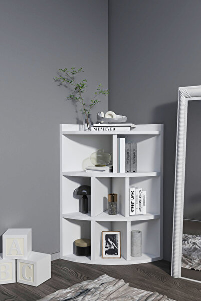 BlackSea Oval Köşe Kitaplığı,8 Bölme Raflı Kitaplık,Portatif Kurulum