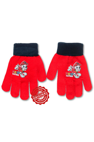 PAW PATROL Mănuși tricotate pentru copii, Marshall, roșii cu manșetă bleumari...
