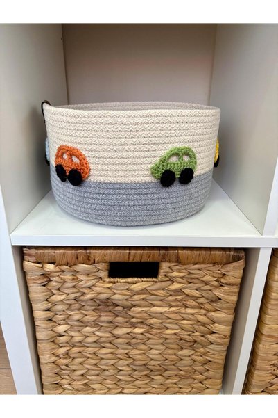 NuaCraft Children's Baby Room Wicker Car Figured Toy Basket Organizer Gift Decorative Basket Hand Knitted