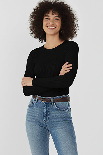 Nerth Crew Neck Long Sleeve Ribbed Crop Blouse