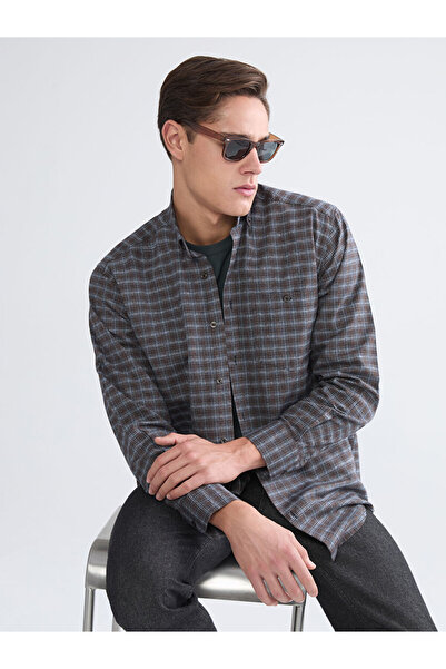 LC Waikiki Brown Regular Fit Long Sleeve Plaid Gabardine Men's Shirt