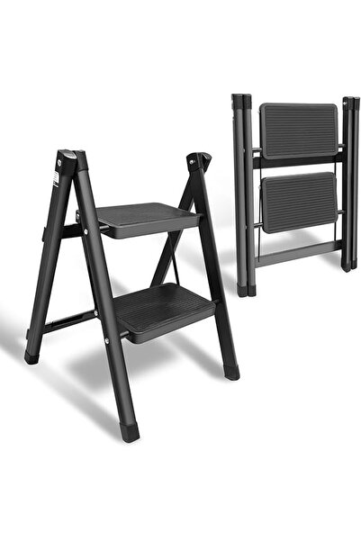 Generic ICVFV 2-step folding aluminum step ladder, lightweight, anti-slip steps, 68 kg capacity
