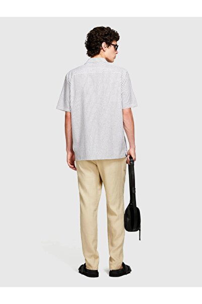 Sisley 100% Linen Slim Comfort Fit Pants Men's Beige Trousers - 325P4Aghsf049