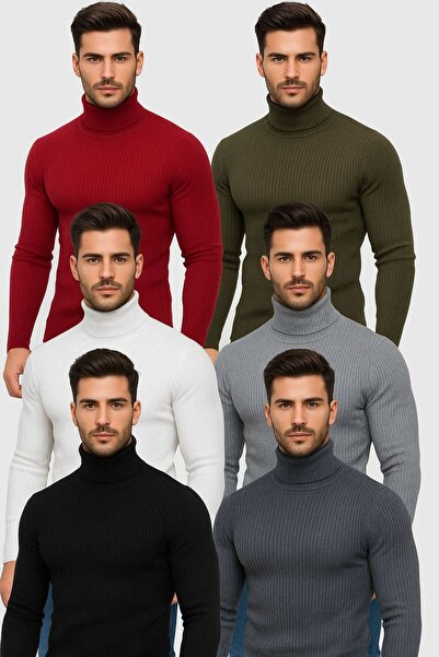 Nacar Unisex 6’lı Hazır Paket Balıkçı Yaka Kaşkorse Slimfit Boğazlı Kazak