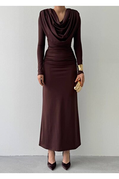 zoezoe Degaje Yaka Uzun Kollu Uzun Elbise