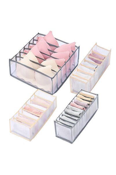 OEM Set of 4 Hillylolly Organizers, Foldable, 4 different sizes, Nylon, Gray and Gold