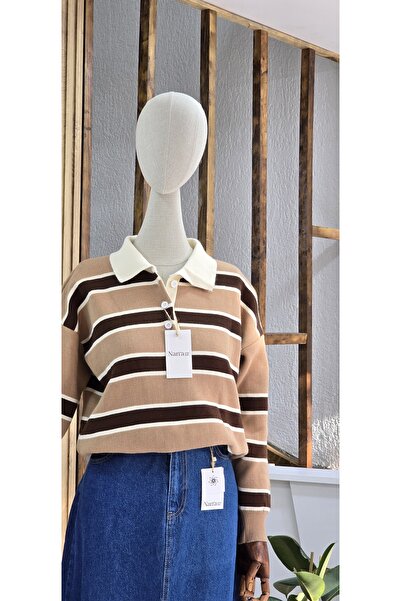 NANTİREA Shirt Collar Striped Sweater