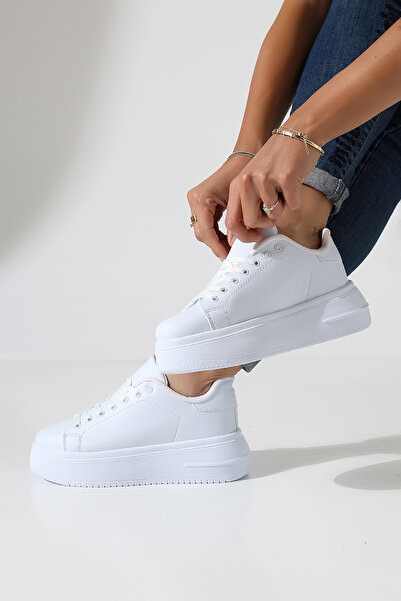 Encool Pantofi sport alb cu talpă groasă pentru femei | Model de pantofi sport elegant și confortabil, potrivit pentru utilizare zilnică