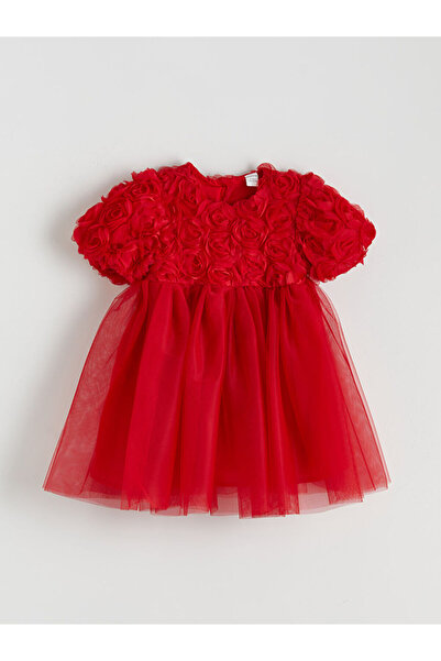 LC Waikiki LCW Kids Kırmızı Bisiklet Yaka Kız Çocuk Abiye Elbise