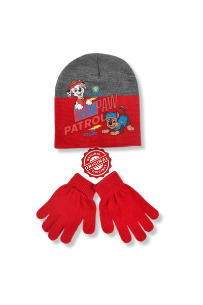 PAW PATROL ™ Kids Beanie and Gloves Set, Red & Grey, One Size, Official Nickelodeon® License