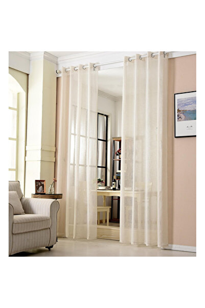 OEM Set of 2 WOLTU curtains, 135 x 225 cm, semi-transparent, rings, lenin-like, cream color