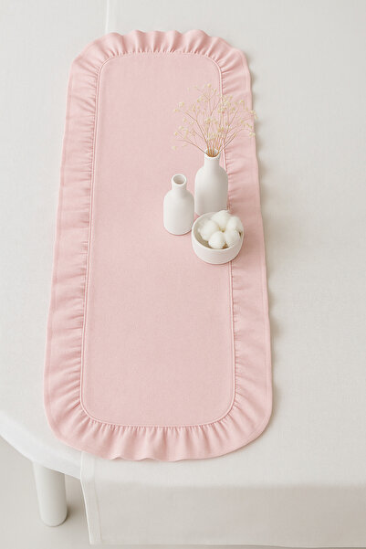 Mirilliahome Pink Ruffled Linen Runner |   Natural Ruffled Runner - Stylish Design for Table Decoration