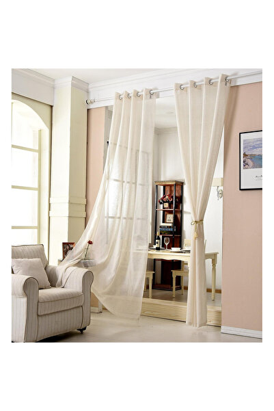 OEM Set of 2 WOLTU curtains, 135 x 225 cm, semi-transparent, rings, lenin-like, cream color
