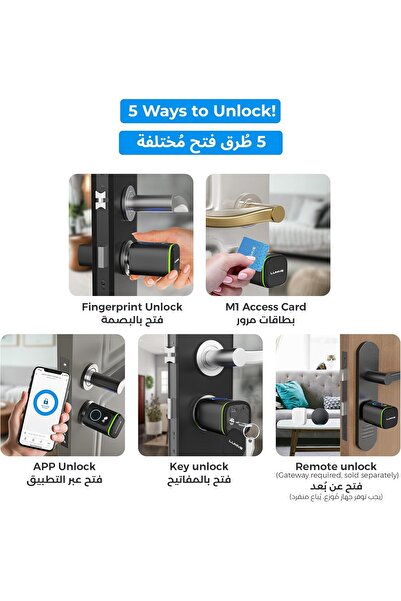 LUMIVE Smart Fingerprint Door Lock with Bluetooth App, 2 Keys & 5 RFID Cards, Black (60mm)