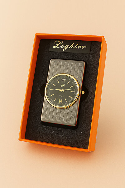 BUZİPPO Saatli Pürmüzlü Tasarım Çakmak Siyah Renk Gold Saat Kaplama